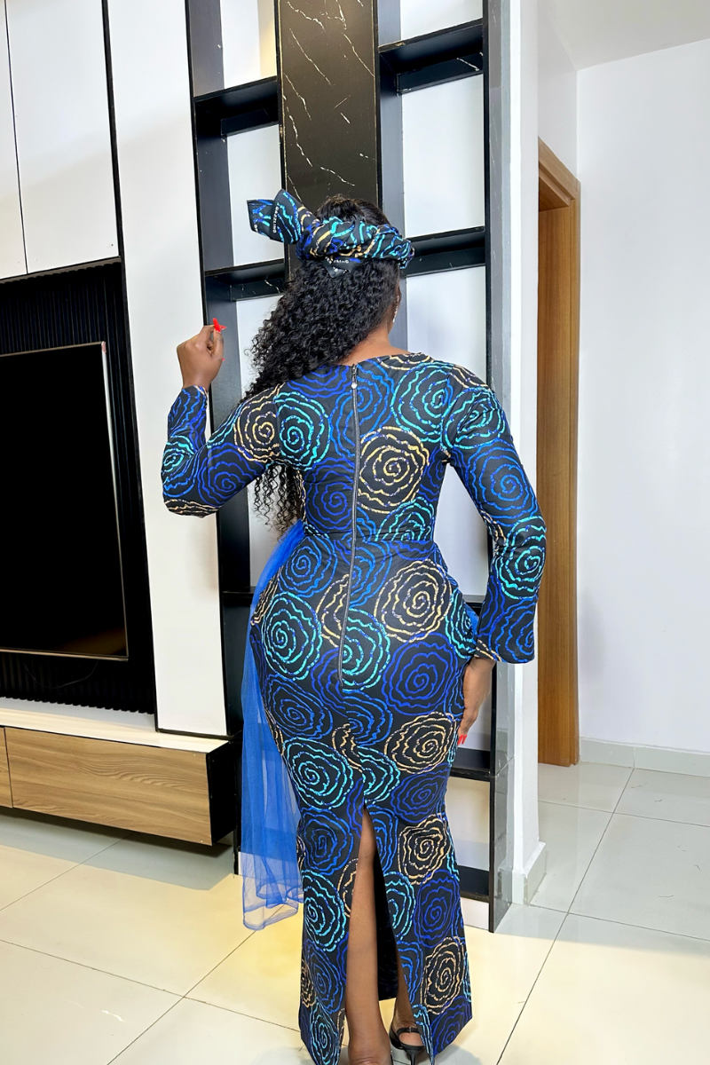 OMALICHA ANKARA DRESS NEW PRINT - BLUE - SHESABI