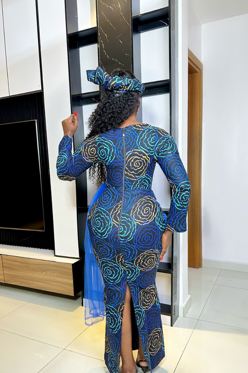 OMALICHA ANKARA DRESS NEW PRINT - BLUE