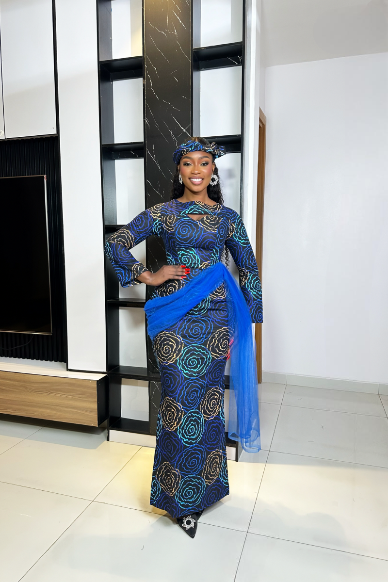 OMALICHA ANKARA DRESS NEW PRINT - BLUE - SHESABI