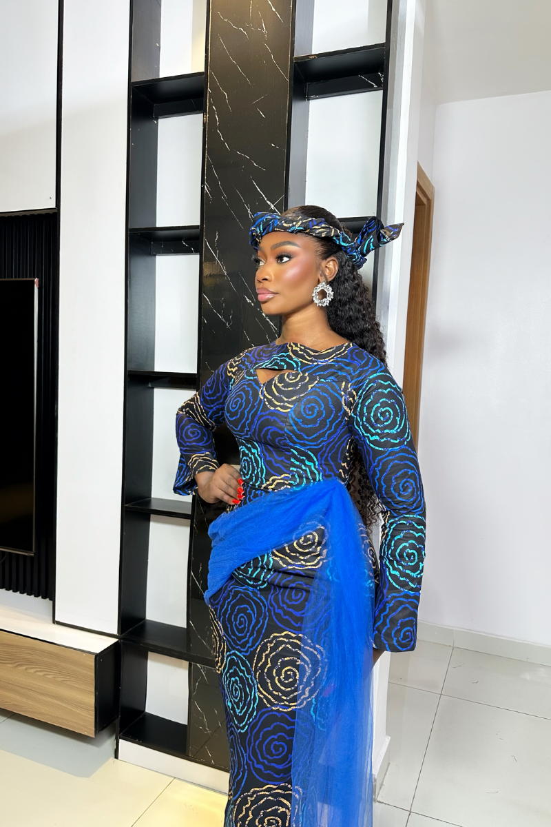 OMALICHA ANKARA DRESS NEW PRINT - BLUE - SHESABI