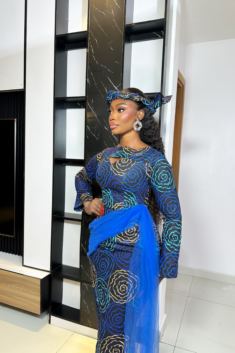 OMALICHA ANKARA DRESS NEW PRINT - BLUE